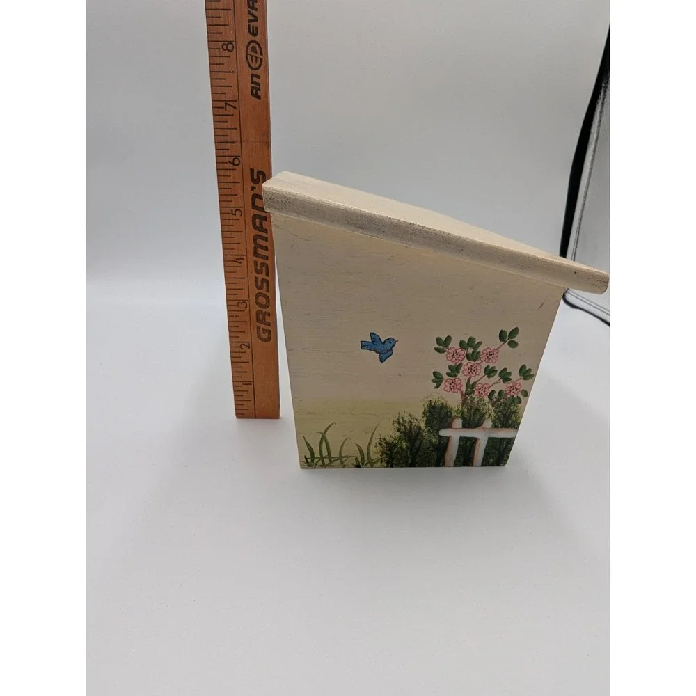 Vintage Cottagecore Wood Recipe Box Cream Hand Painted Garden Scene